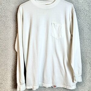 Vintage 90s Dickies Mens Long Sleeve Pocket T-Shirt White Made In USA New